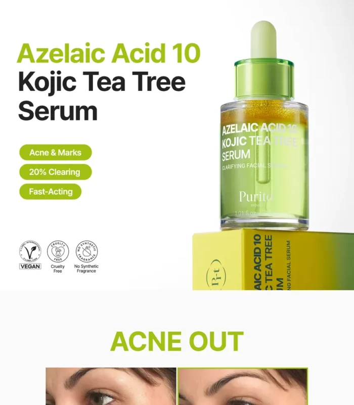Ser tratament pentru fata impotriva petelor pigmentare cu niacinamida,acid azelaic si acid kojic- Purito Azelaic Acid 10 Kojic Azulene Serum 30ml - imagine 2