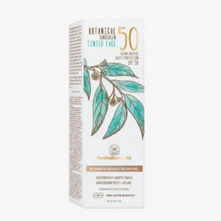 Protectie solara minerala colorata pentru ten sensibil,acnee si rozacee Australian Gold Botanical Tinted Face Sunscreen SPF 50+